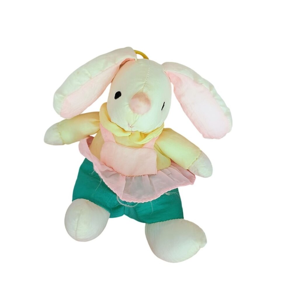 Stuffed Plush Bunny Rabbit Nylon White Pink Yellow Green‎ Parachute Easter Tiny